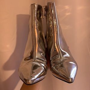 Metallic silver ankle boots